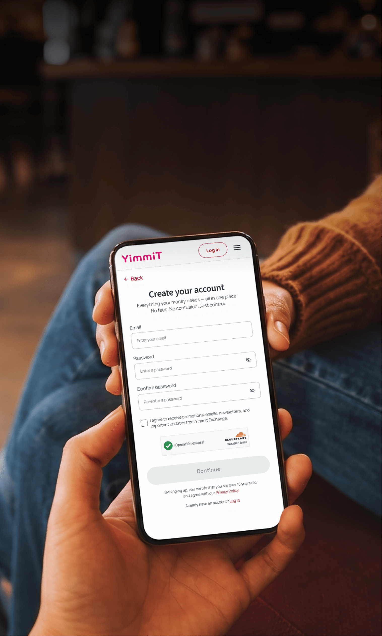Secure account setup process on YimmiT