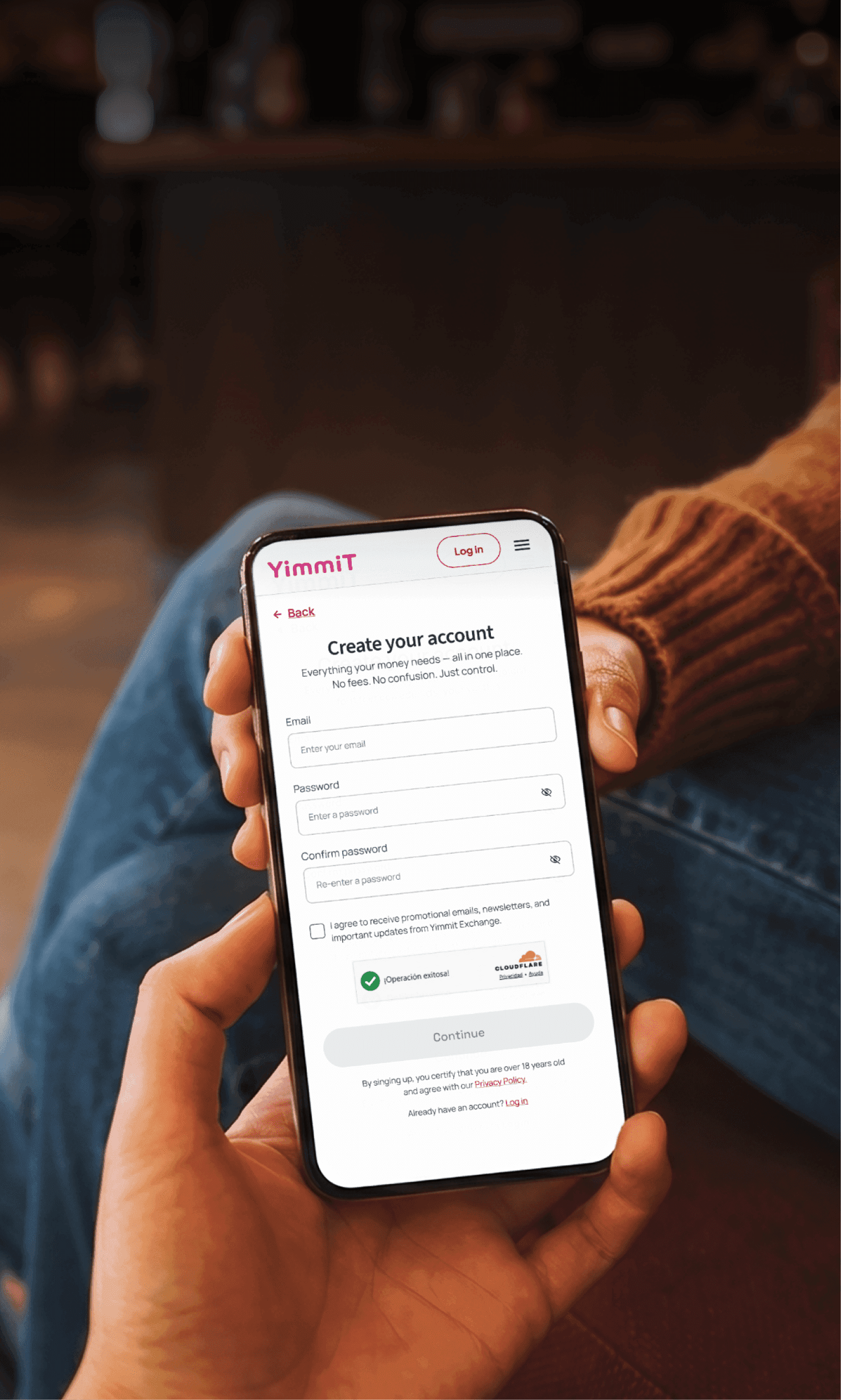 Secure account setup process on YimmiT