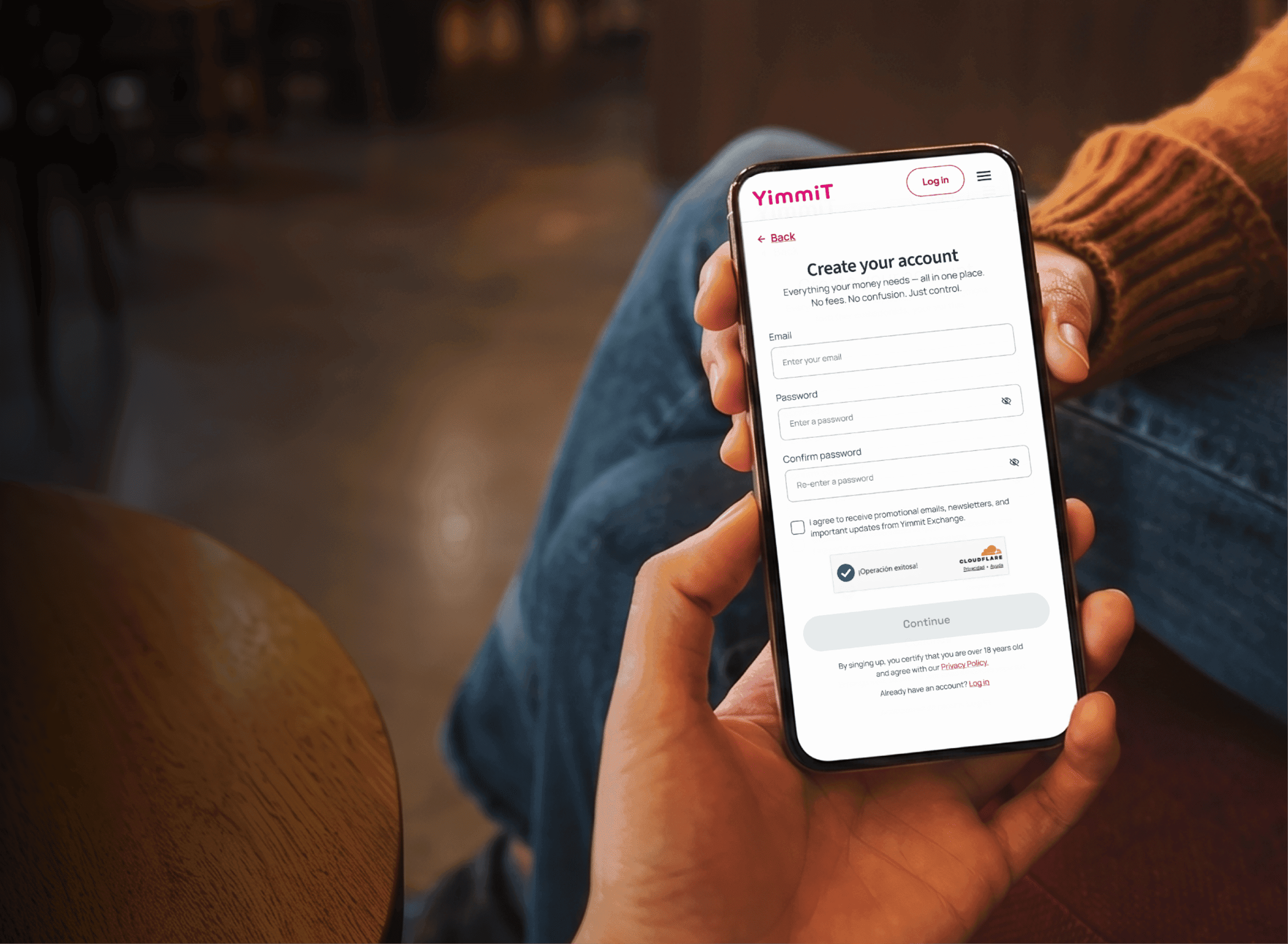 Secure account setup process on YimmiT